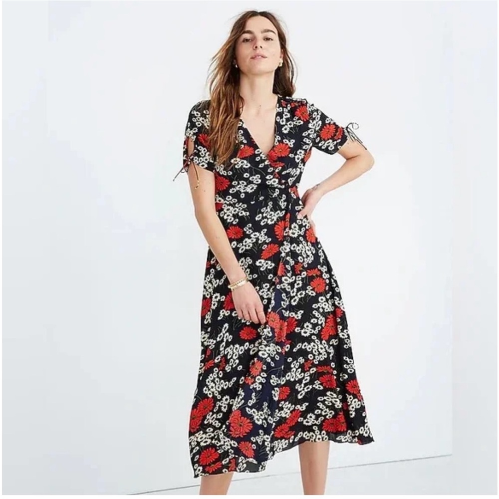 Madewell Black Dress with Red and White Floral Design